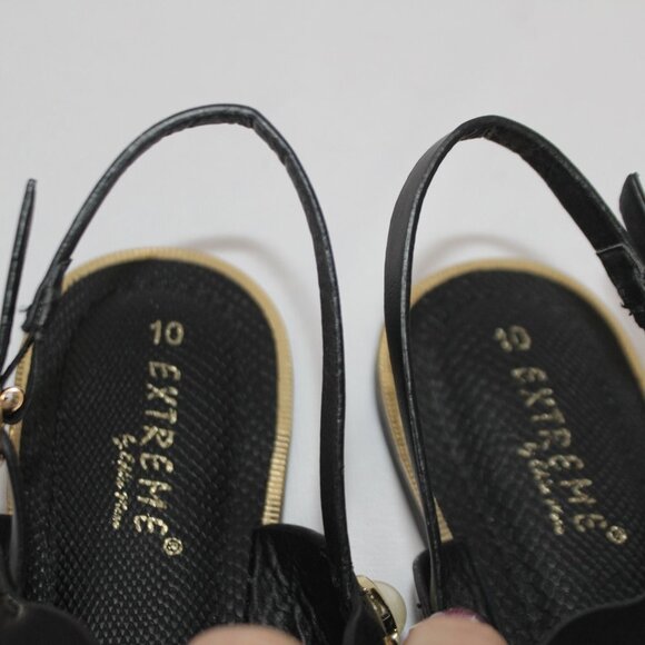 Extreme by Eddie Marc Black Sandals with Golden and Faux Pearl Accents - Picture 6 of 9